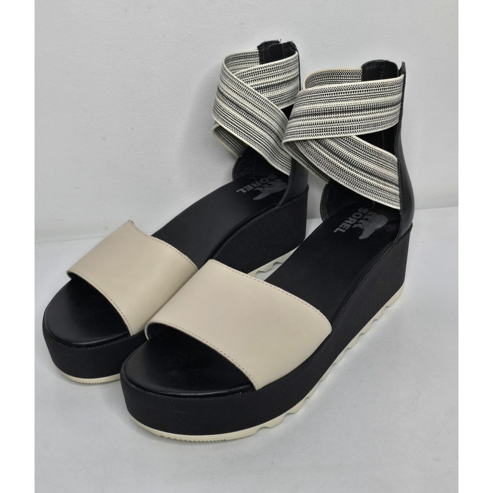 Sorel Womens 11 Cameron Leather Platform Ankle Strap Wedge Zip Sandal Flat Form